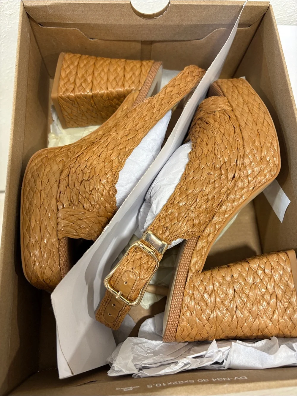 Dolce Vita Flores Cognac Raffia Platform Slingback Heels in Tan